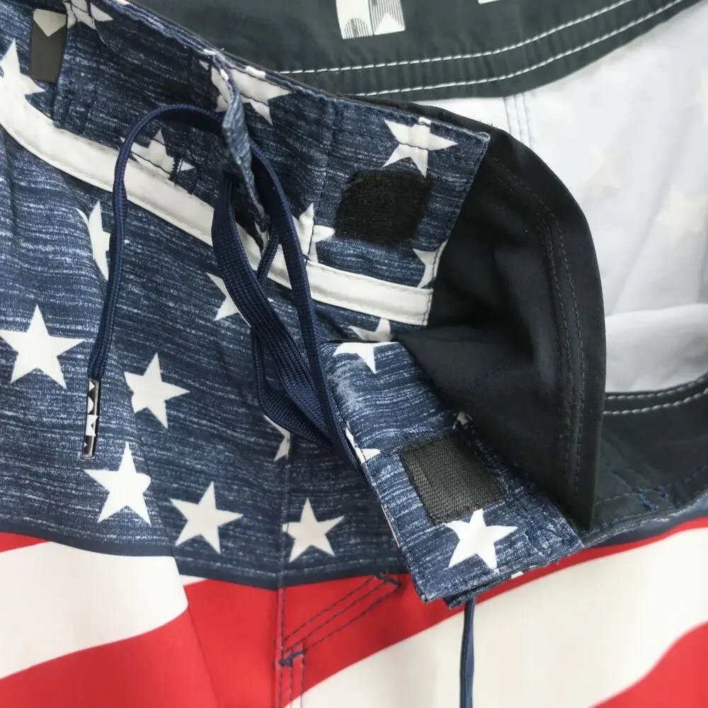 Quiksilver Board Shorts Mens 32 American Flag Swim Trunks Red White Blue